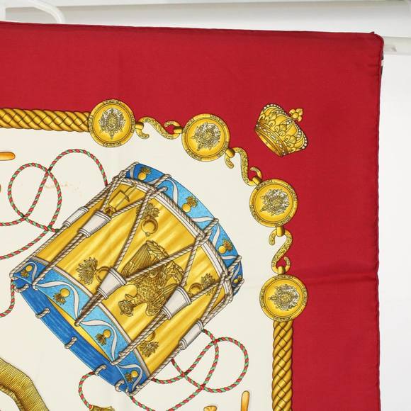 HERMES Carre 90 LES TAMBOURS Scarf Silk Red Auth 59263 - Picture 4 of 16